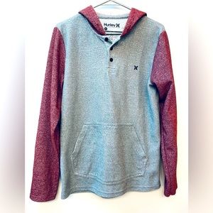HURLEY Long-Sleeve Henley Hoodie Shirt Red Gray Surf Men’s Sz Medium #5
